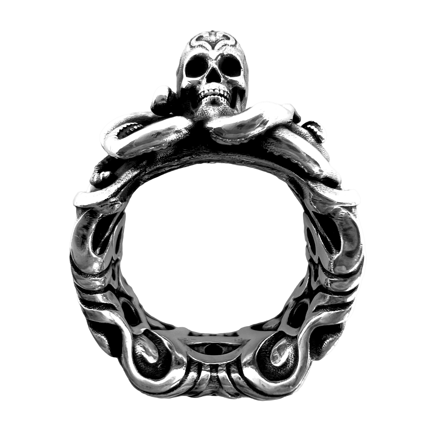 nautical silver octopus skull ring